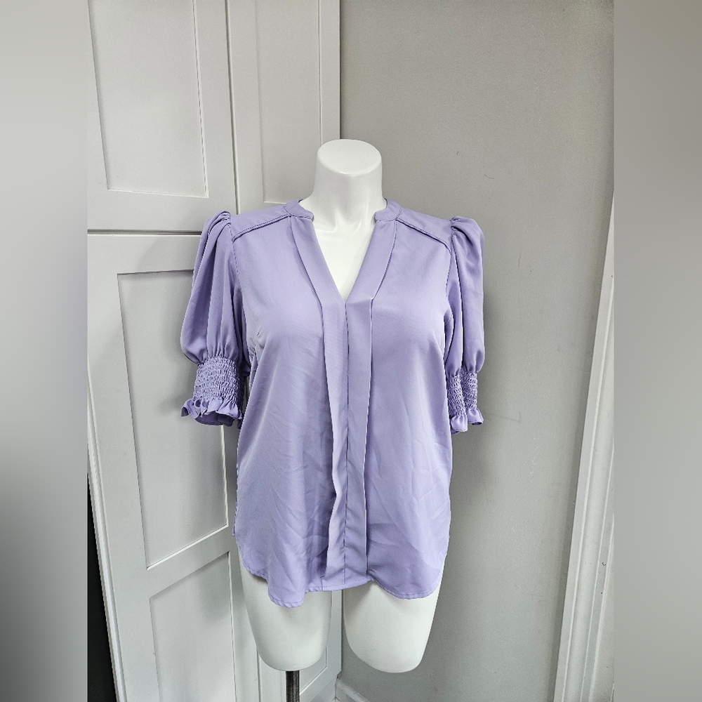 Women's US Large Light Purple Gathered Sleeve Blouse